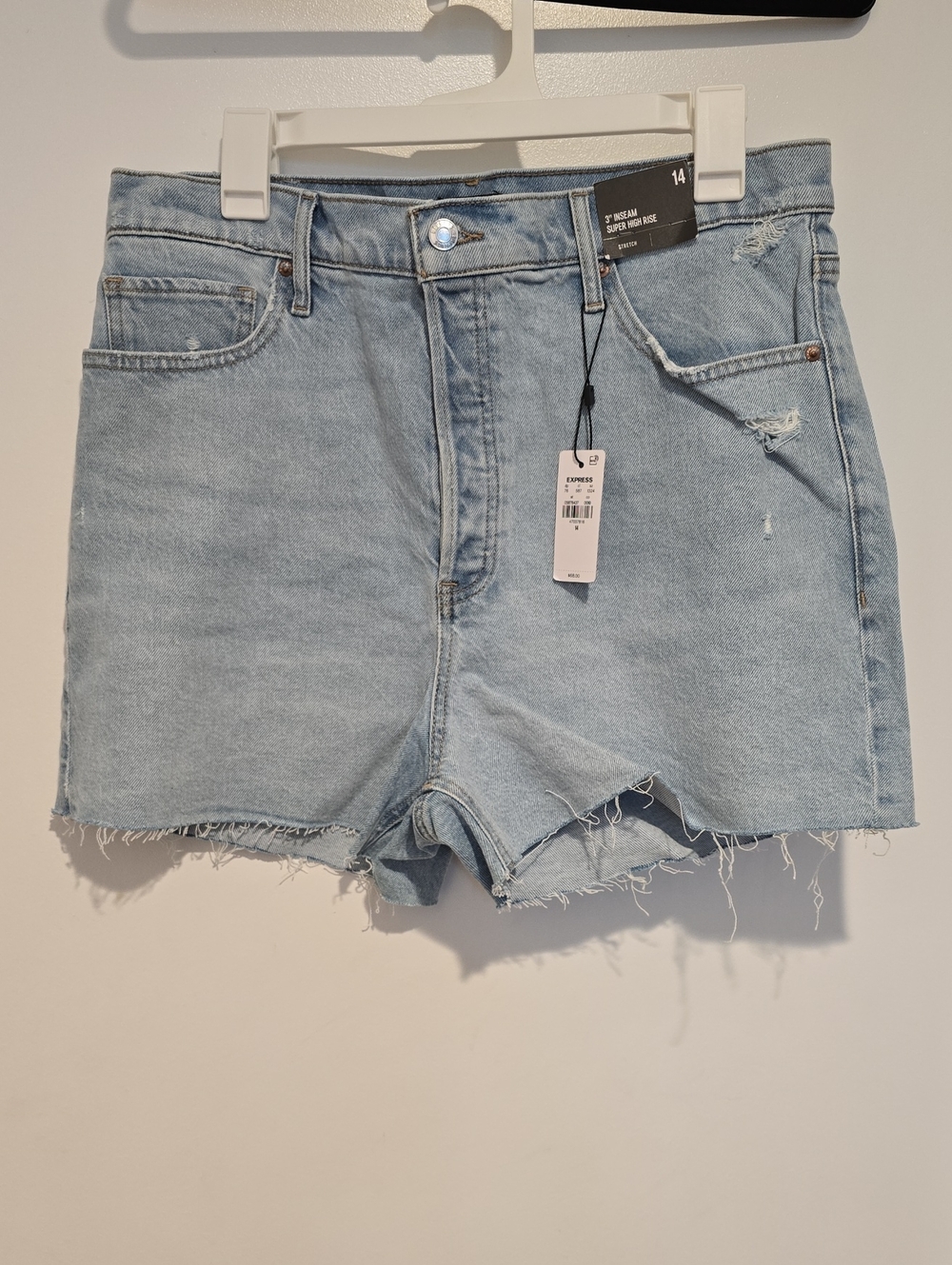 Express Light Blue Distressed Denim Cutoff Shorts